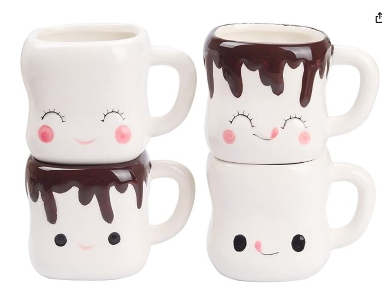 Set of 4 Marshmallow Mugs with Handles Cute Marshmallow Cups Cute Mugs for Children Hot Chocolate Cocoa Mugs for Children Christmas Mugs for Women 6OZ Mother's Day Cute Coffee Mug Set